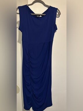DKNY Sleeveless Ruched Midi Dress in Royal Blue